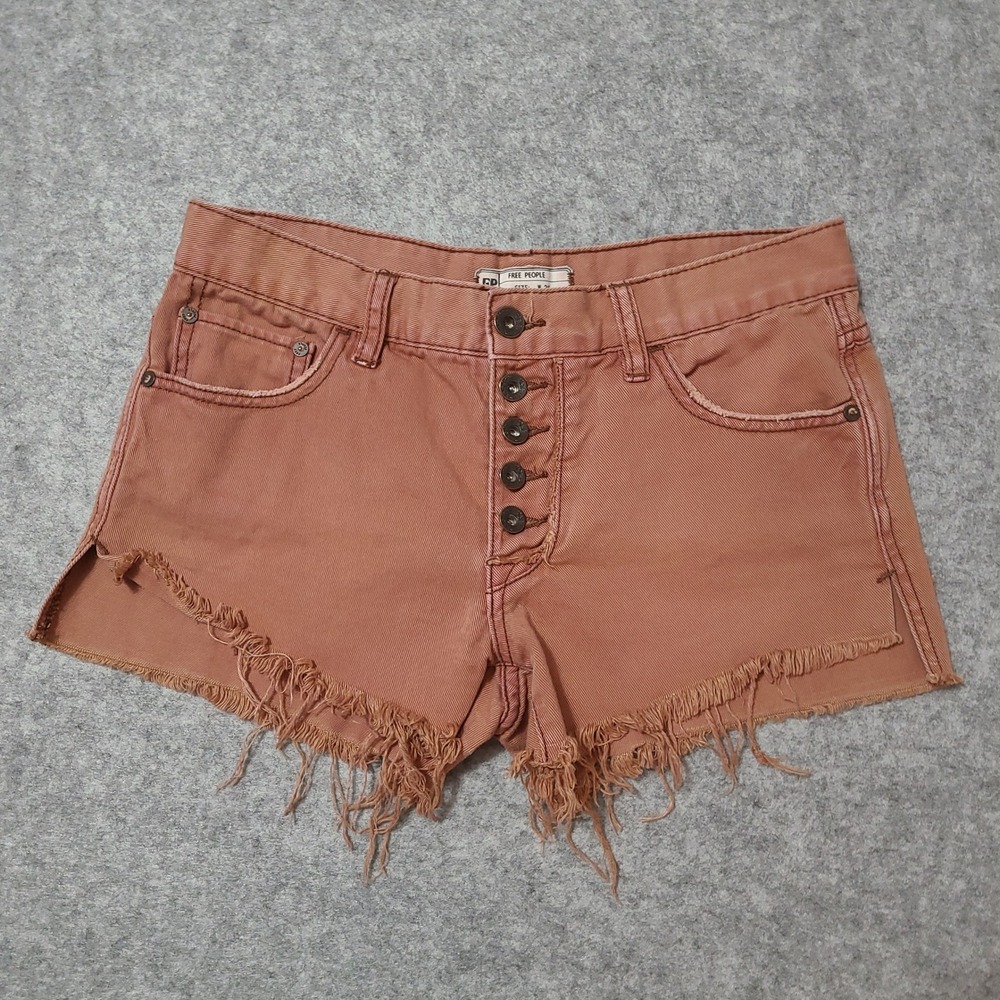Free People Denim Shorts Womens 25 Dusty Rose Button Fly‎ Slouch Frayed Raw Hem